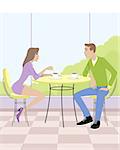 Vector illustration of a couple sitting in cafe