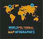 3d vector retro style polygonal world map on dark background