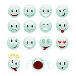 Set of green smiles. Vector illustration, isolated on a white.