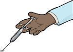 African doctor hand injecting syringe needle over white