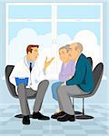 Vector illustration of a couple  pensioner in clinic