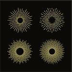 Set of four circular vintage sunburst design elements, vector