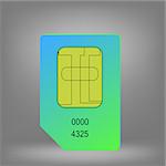 Green Blue Sim Card Isolated on Grey Background.