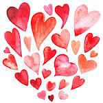 Beautiful bright watercolor set lovers heart. Vector illustration