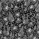 Illustration of seamless pattern from lilies and leaves in black and white colors isolated