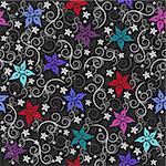 Illustration of seamless pattern from colorful flowers on grey background