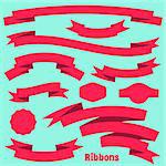Red vector retro ribbon banners and labels collection