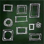 Hand drawn chalk illustration picture frames on a blackboard background