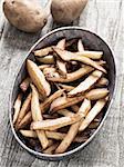 close up of rustic natural cut french fries