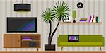 living room home interior in flat vector illustration vintage retro