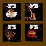 set of four pictures on the theme of coffee, united by one background