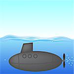 Submarine under Water. The Military Ship in the Sea