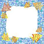 Frame with colorful cute cartoon fishes and bubbles