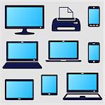 Vector modern digital device icons with blue screen