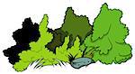 Shrubs and Boulder - Cartoon Illustration, Vector