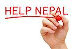 Hand writing Help Nepal with red marker on transparent wipe board.