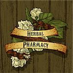 Advertisement herbal medicine. Flowering herbs on a wooden background