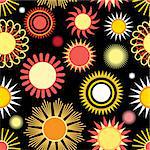 Seamless bright graphic pattern of different sun