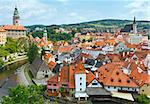 Cesky Krumlov Castle (on left, it dates back to 1240) and city spring view (Czech Republic).