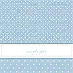 Sweet, blue dots card or invitation with white polka dots. Cute vintage background with white space to put your own text message. Cocktail party, birthday, baby shower or wedding invitation