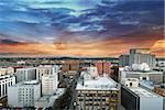 Sunset Over Portland Oregon Downtown Cityscape with Mt Hood in the Distant