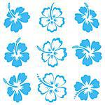 Blue vector hibiscus silhouette icons on white background