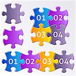 Vector colorful gradient jigsaw puzzle pieces with numbers