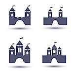 Vector black castle icons set on white background