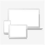 High-detailed modern blank laptop, smartphone and tablet vector mock up on white bakground