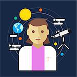 astronomer space science women telescope vector illustration