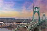St Johns Bridge in Portland Oregon Over Willamette River with Mt St Helens View