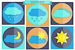 Vector illustration of flat color weather icons