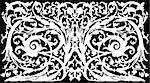 refined white drawing of a decorative ornament on a black background