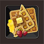 waffle with syrup butter strawberry plate vector