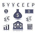 Currency signs - dollar euro yen yuan pound lira rouble pound. Vector money symbol. Business icon