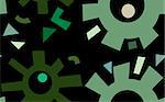 Seamless pattern of abstract green gears over black