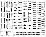 Set of black silhouettes of tools, vector