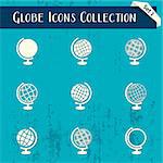 Vector globe icons retro collection on blue background