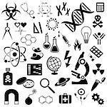 Black vector science icons collection on white background