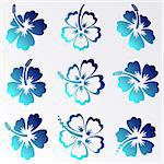 Blue gradient vector hibiscus silhouette icons isolated