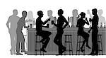 EPS8 editable vector cutout illustration of people drinking in a busy bar with all figures as separate objects