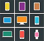 Flat design trend colored modern electronic gadgets