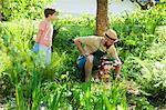 Father and son gardening, Munich, Bavaria, Germany