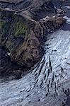 Vatnajökull glacier, rock formation with crevasses, Landmannalaugar, Iceland