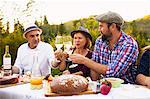 Family having picnic in the garden, Munich, Bavaria, Germany