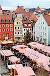 Overview of the Christmas Market in Neupfarrplatz, Regensburg, Bavaria, Germany, Europe