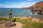Statue of St. Carannog, Llangrannog Beach, Ceredigion (Cardigan), West Wales, Wales, United Kingdom, Europe