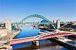 Newcastle upon Tyne city with Tyne Bridge and Swing Bridge over River Tyne, Gateshead, Tyne and Wear, England, United Kingdom, Europe