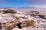 Snow covered moorland at Great Staple Tor in winter, Dartmoor National Park, Devon, England, United Kingdom, Europe