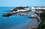View over harbour and castle, Tenby, Carmarthen Bay, Pembrokeshire, Wales, United Kingdom, Europe